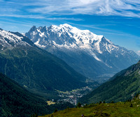 Mont Blanc massif and the Chamonix valley - Argentiere is the first village in view lower centre.